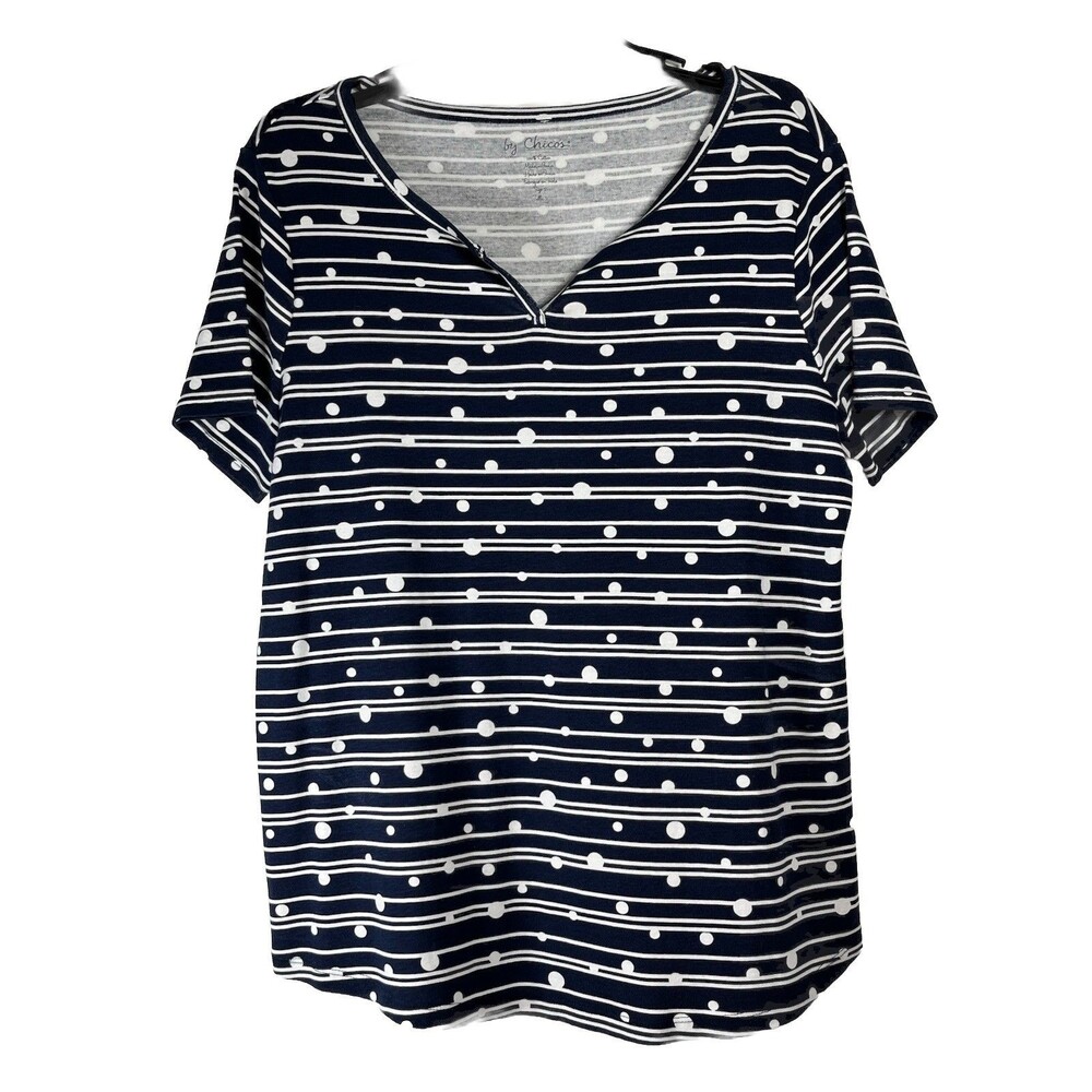 chicos sz 2 Large V neck Polkadot top cotton